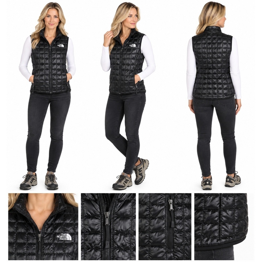 The North Face ThermoBall Vest S Black Quilted Puffer Lightweight Packable